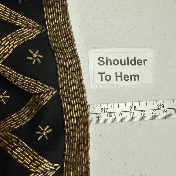 Land Mark Women Jacket Size L Silk Beaded Open Black Gold Vintage Statement Glam - Picture 6 of 7